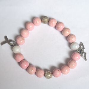 Elegant Pink‎ and Silver Bracelet with Cross Charm